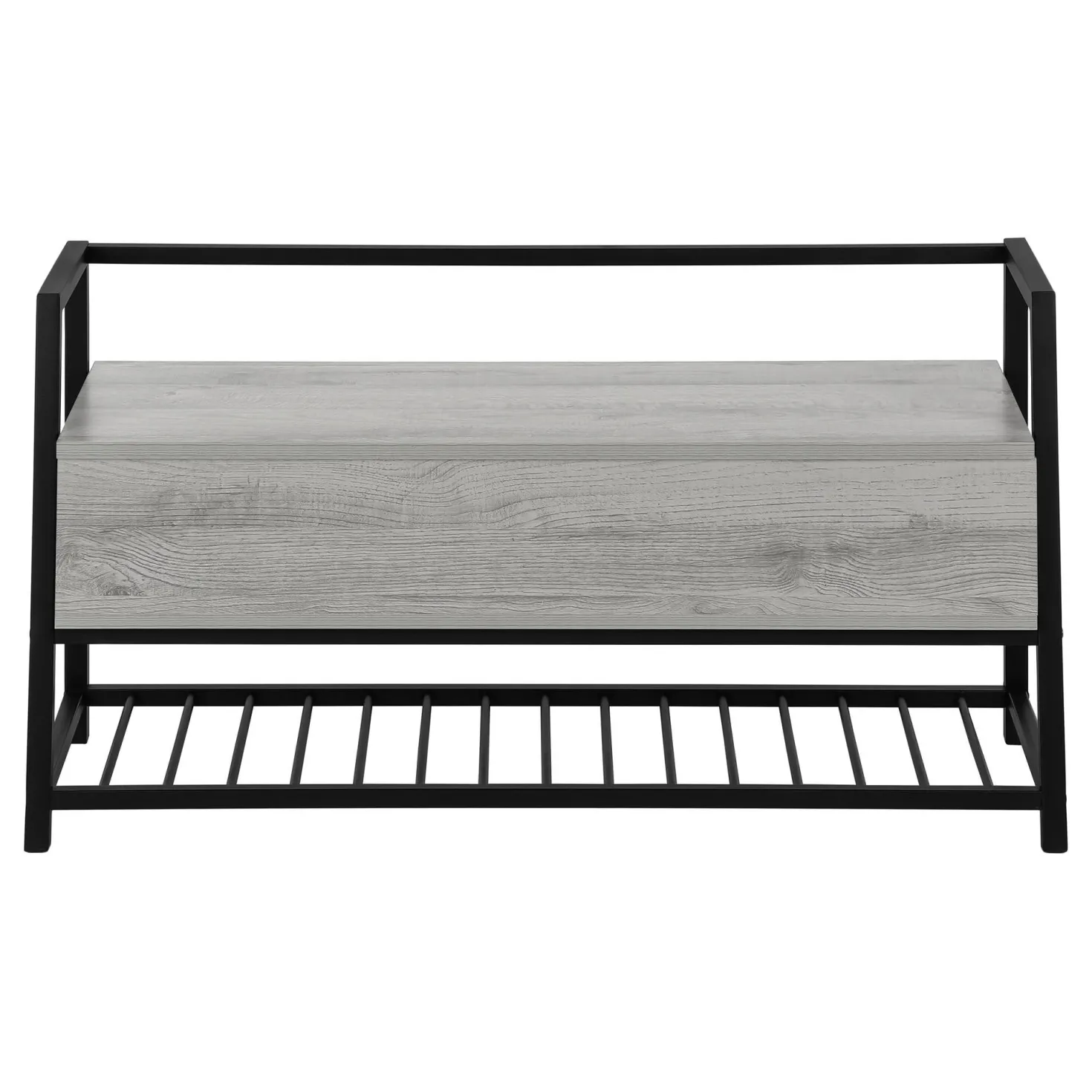 Banc - étagère à chaussures, rangement à rabat - 42"L - faux bois gris, mét - Monarch