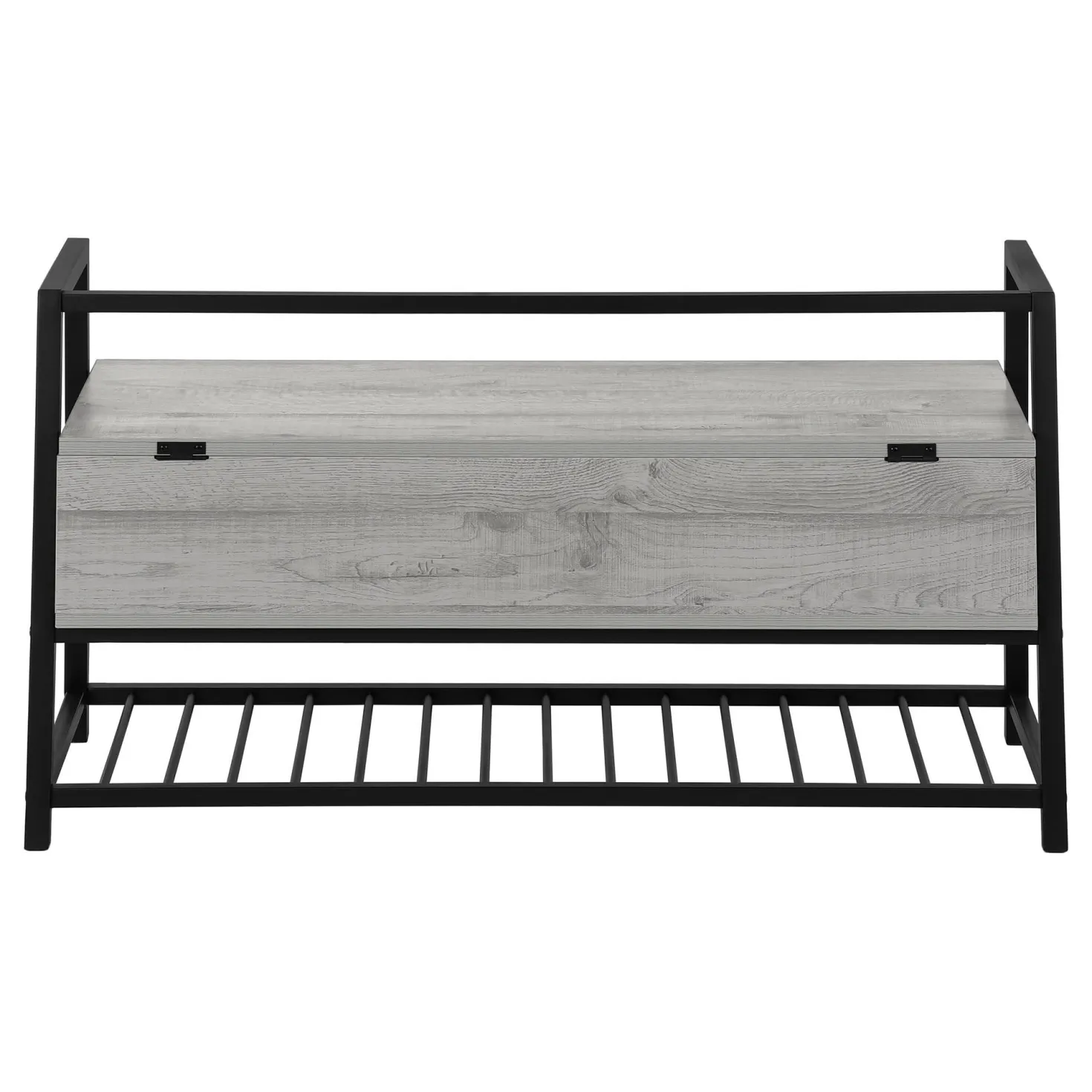 Banc - étagère à chaussures, rangement à rabat - 42"L - faux bois gris, mét - Monarch