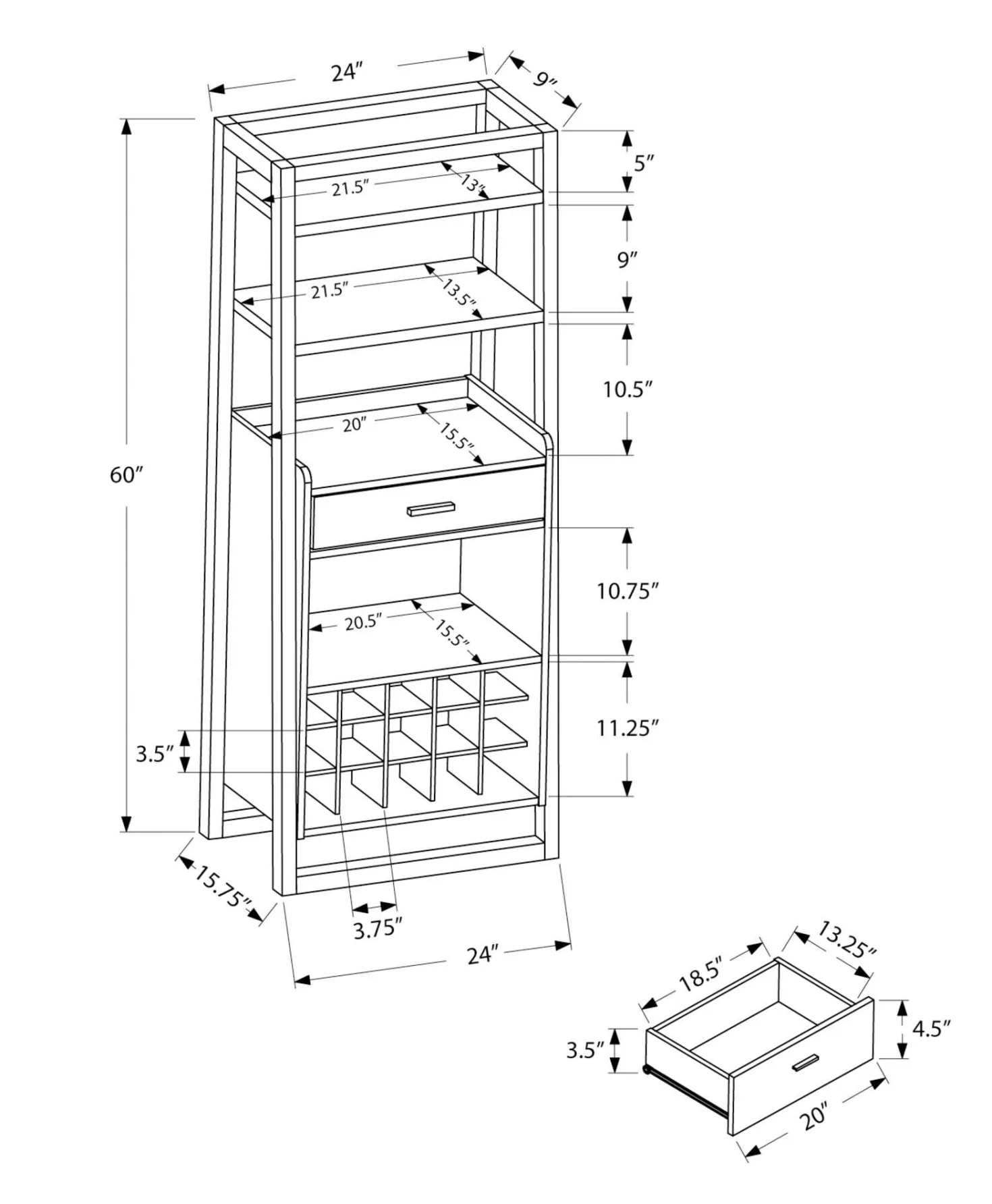 Bar maison - 60"H, espresso style echelle - Monarch