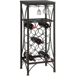 Bar maison - 40"H/métal noir support à verre et bouteille - Monarch