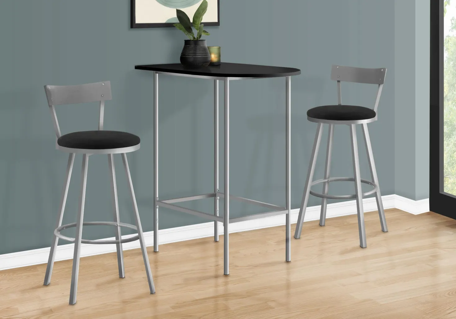 Bar maison - 24"x 36", noir, métal argent gagne-place - Monarch