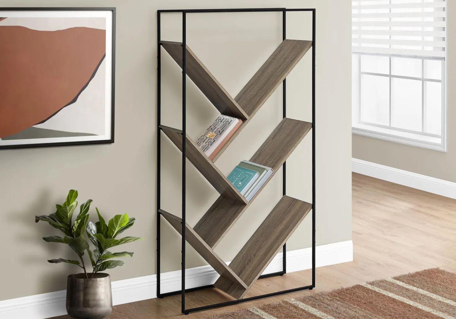 Bibliothèque, étagère - 5 tablettes ouvertes inclinées - 60"H - faux bois ta - Monarch