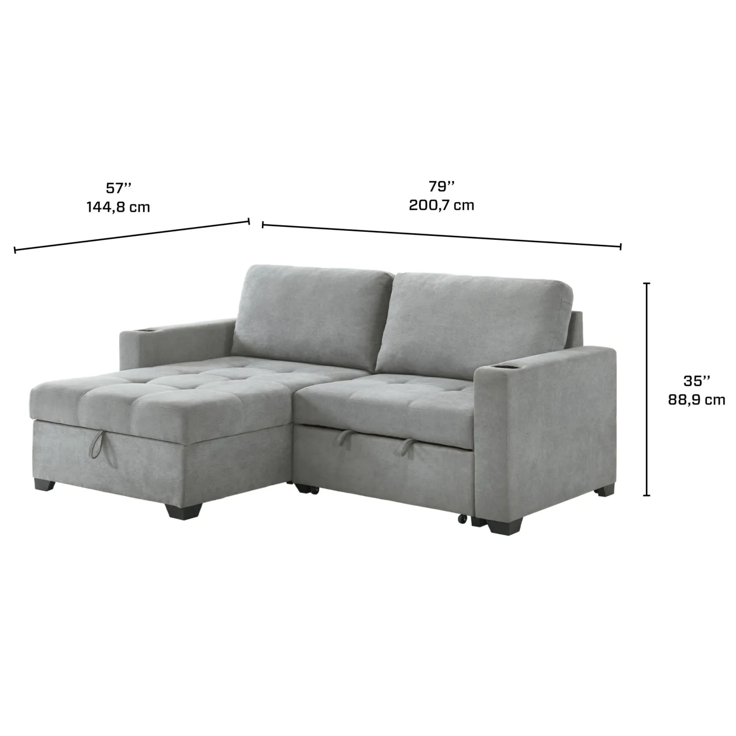 Causeuse convertible compacte réversible avec rangement - gris