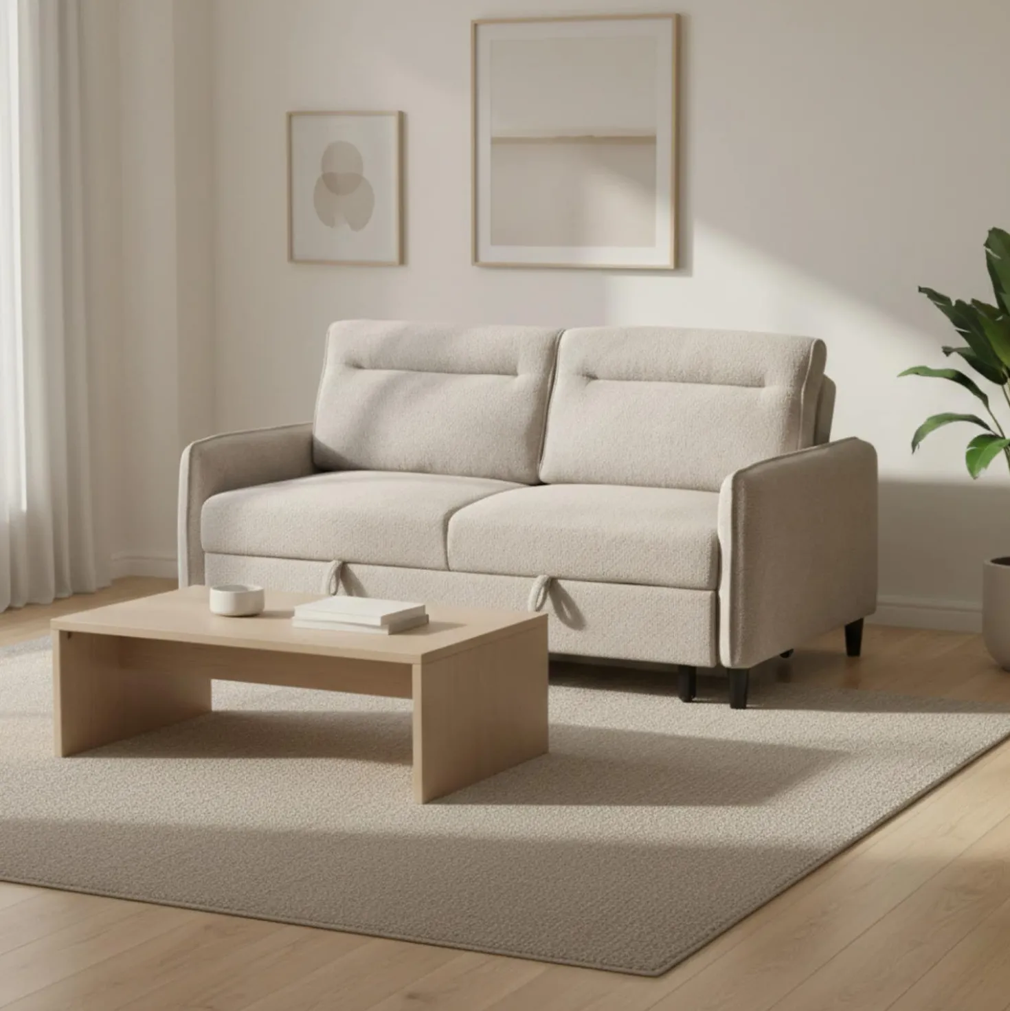 Causeuse convertible en tissu bouclé