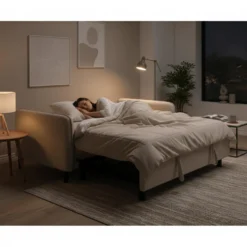 Causeuse convertible en tissu bouclé