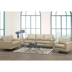 Causeuse en cuir véritable - beige