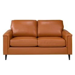 Causeuse en cuir véritable - cognac