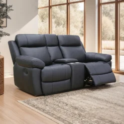 Causeuse inclinable en cuir véritable avec console