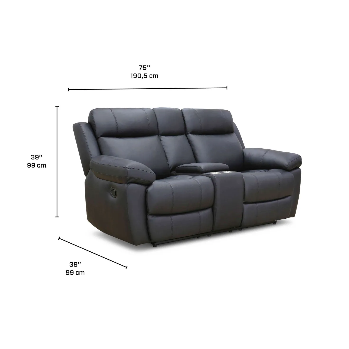 Causeuse inclinable en cuir véritable avec console