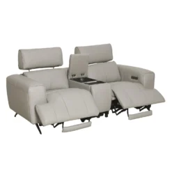 Causeuse électrique inclinable en cuir véritable avec console