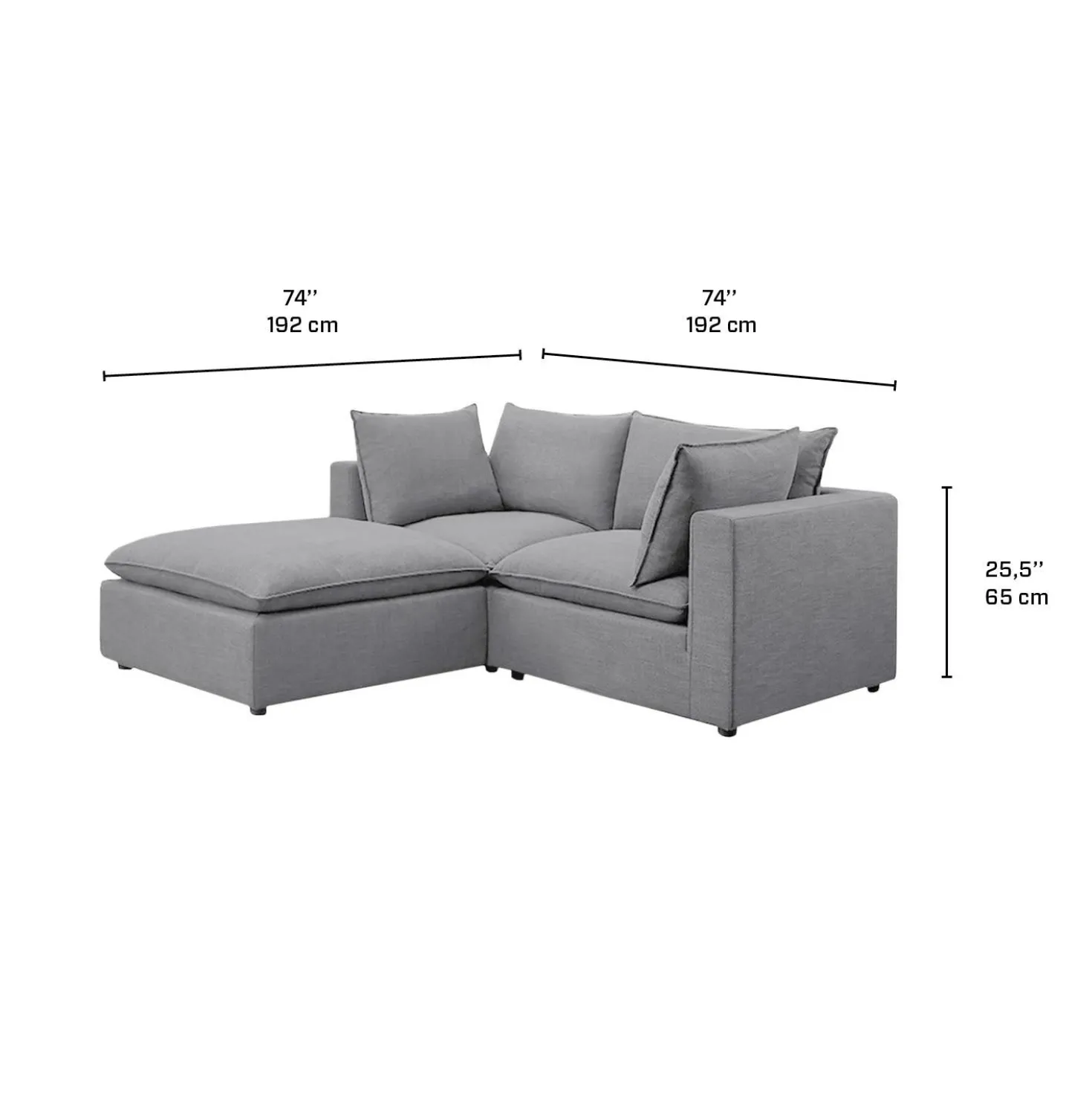 Causeuse modulaire avec ottoman - 3 mcx