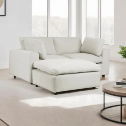 Causeuse modulaire avec ottoman beige- 5 mcx