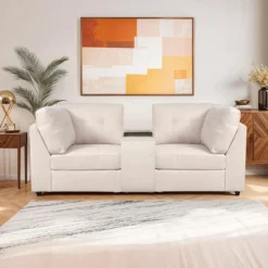 Causeuse modulaire beige avec console - 3 mcx