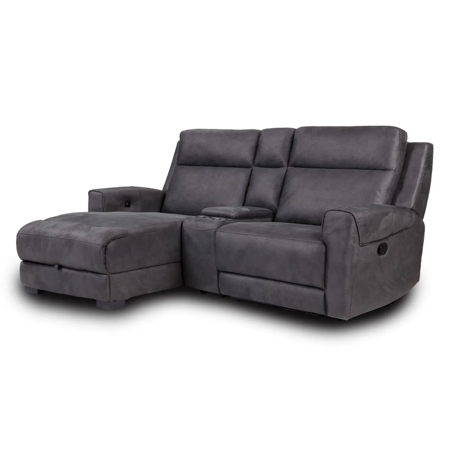 Causeuse modulaire inclinable, chaise longue avec rangement, console avec porte-gobelets et ports USB/USB-C - 3 mcx