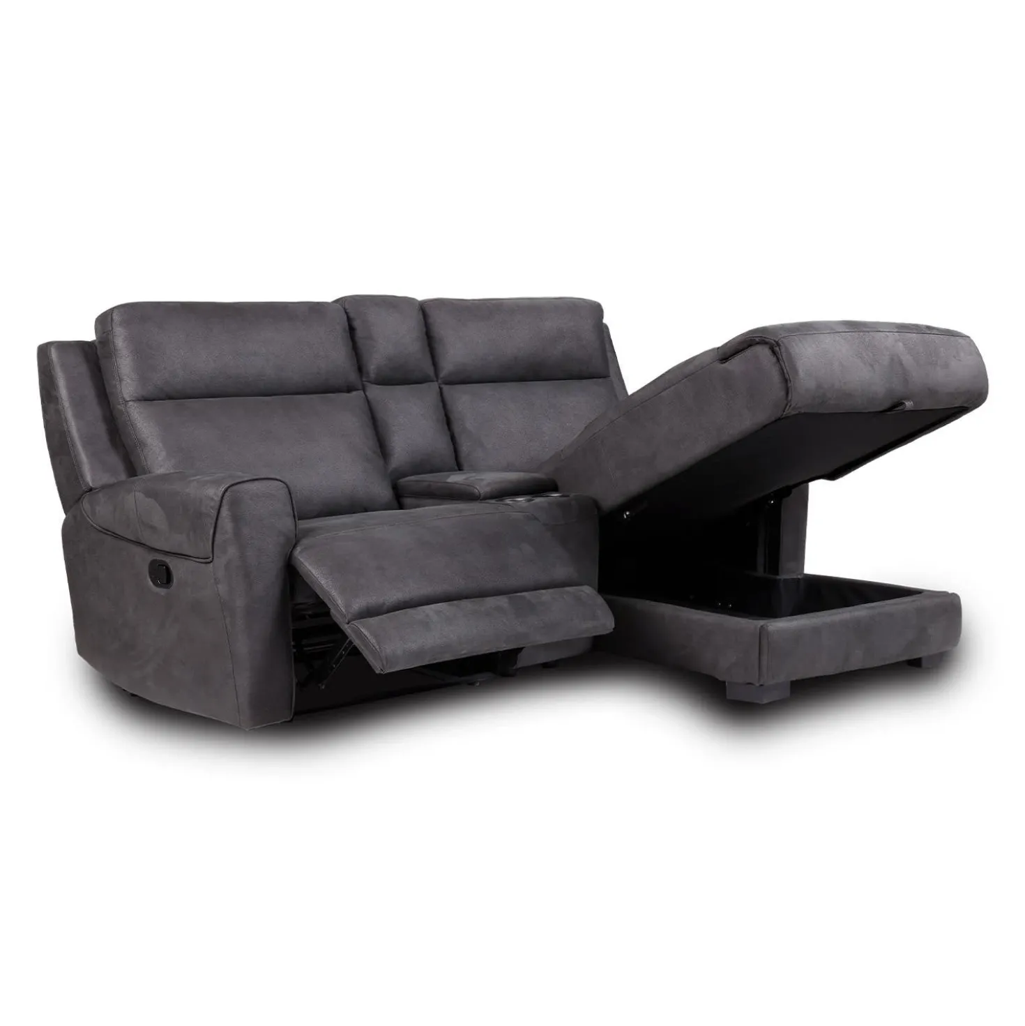 Causeuse modulaire inclinable, chaise longue avec rangement, console avec porte-gobelets et ports USB/USB-C - 3 mcx