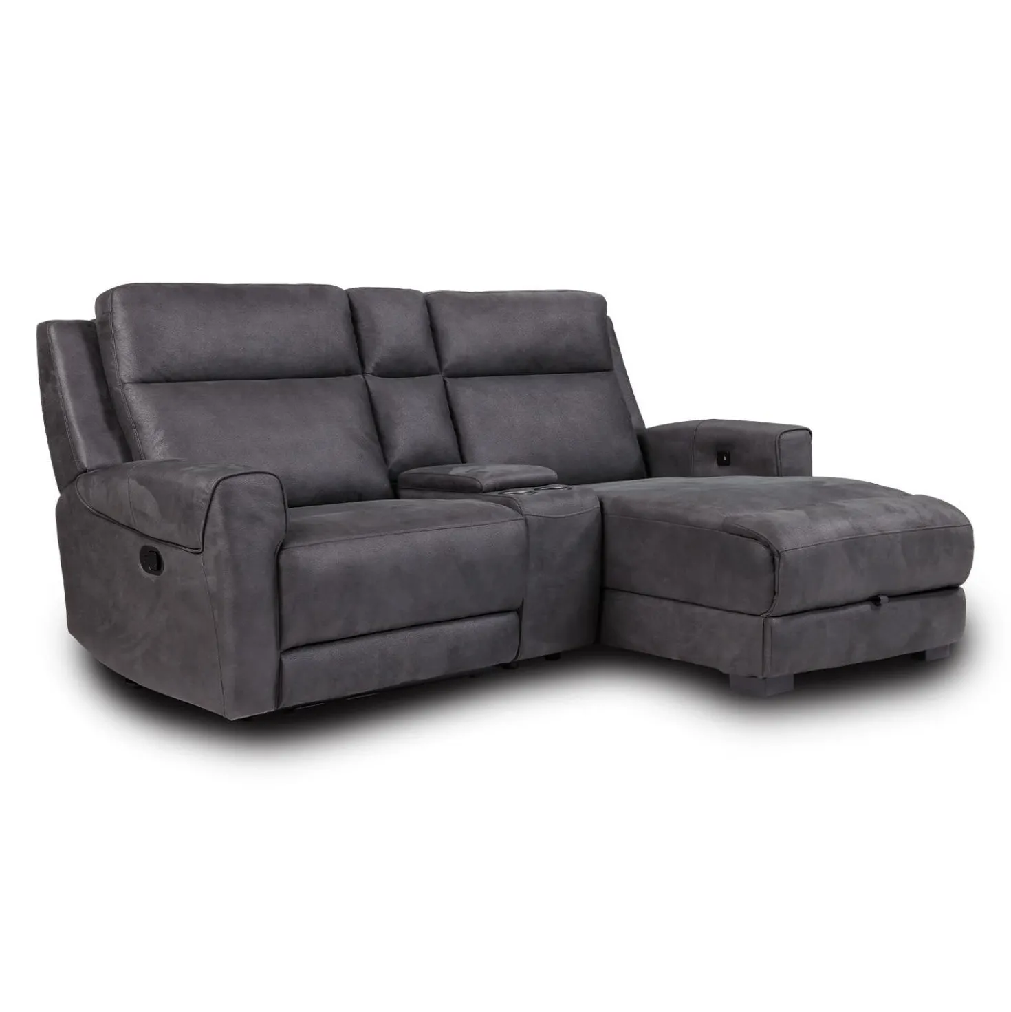 Causeuse modulaire inclinable, chaise longue avec rangement, console avec porte-gobelets et ports USB/USB-C - 3 mcx