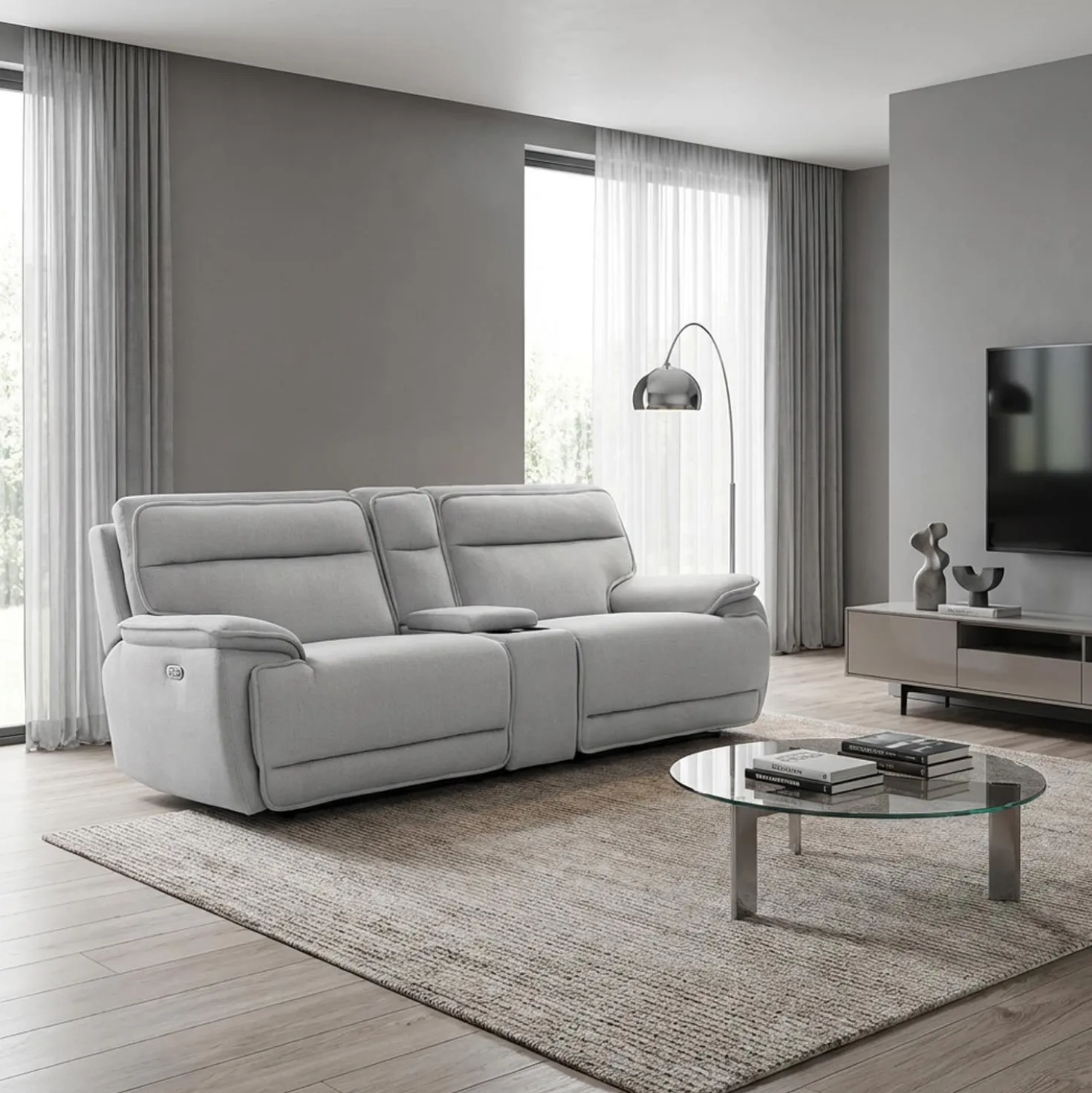 Causeuse modulaire inclinable électrique, appuis-tête ajustables et console avec système audio - 3 mcx