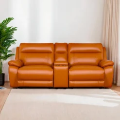 Causeuse modulaire inclinable électrique avec console en cuir véritable - 3 mcx