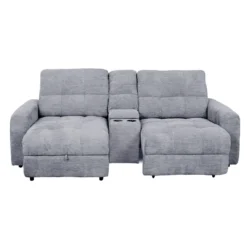 Causeuse modulaire électrique avec siège coulissant à droite, chaise longue à gauche avec rangement et console - 3 mcx