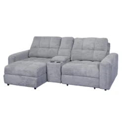 Causeuse modulaire électrique avec siège coulissant à droite, chaise longue à gauche avec rangement et console - 3 mcx