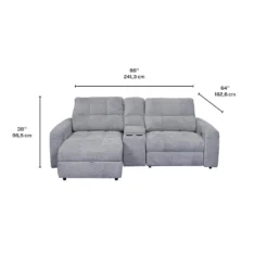 Causeuse modulaire électrique avec siège coulissant à droite, chaise longue à gauche avec rangement et console - 3 mcx