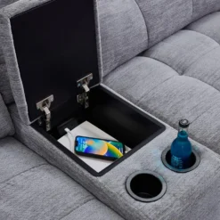 Causeuse modulaire électrique avec siège coulissant à gauche, chaise longue à droite avec rangement et console - 3 mcx