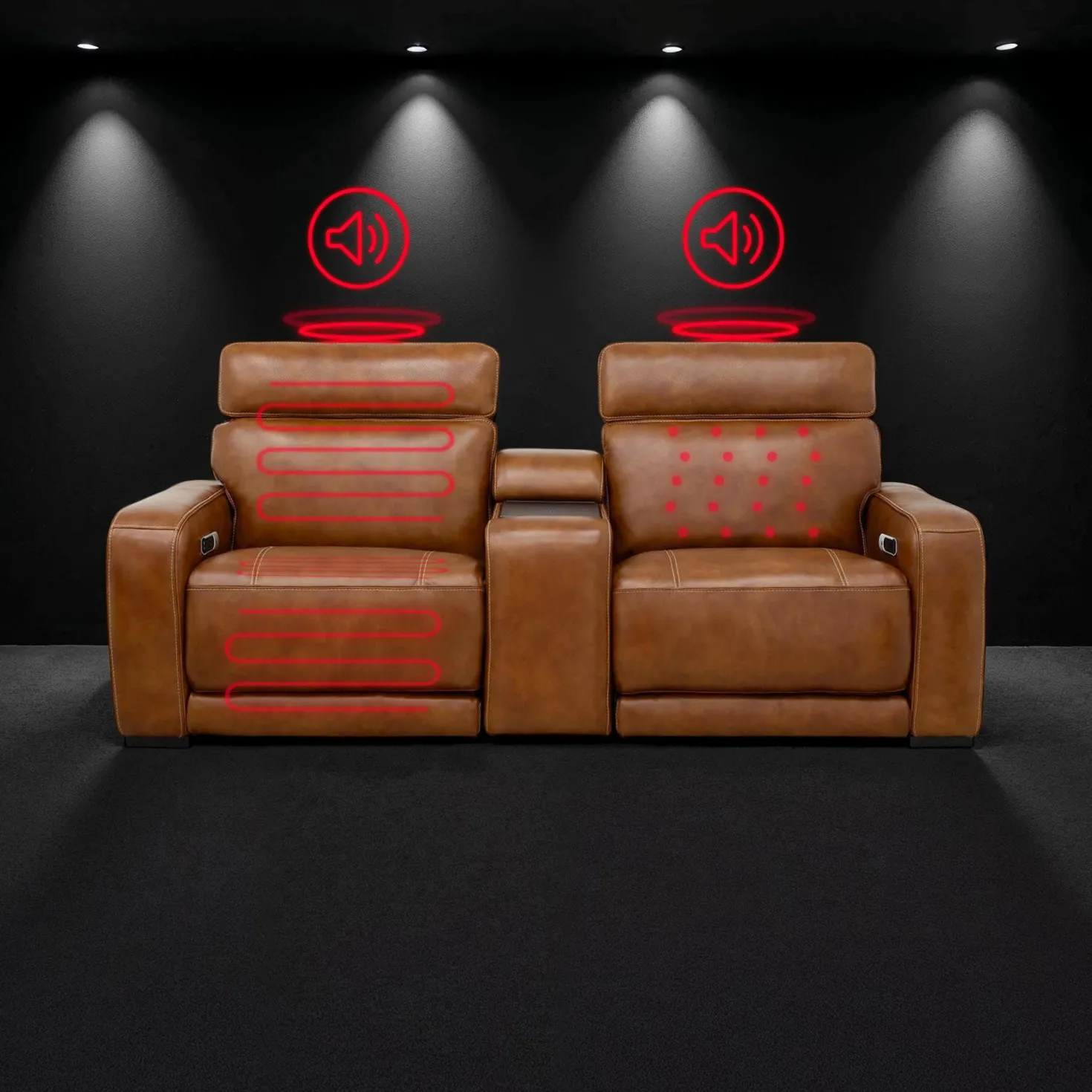 Causeuse modulaire électrique inclinable avec console, haut-parleurs intégrés, massage et chaleur - 3 mcx