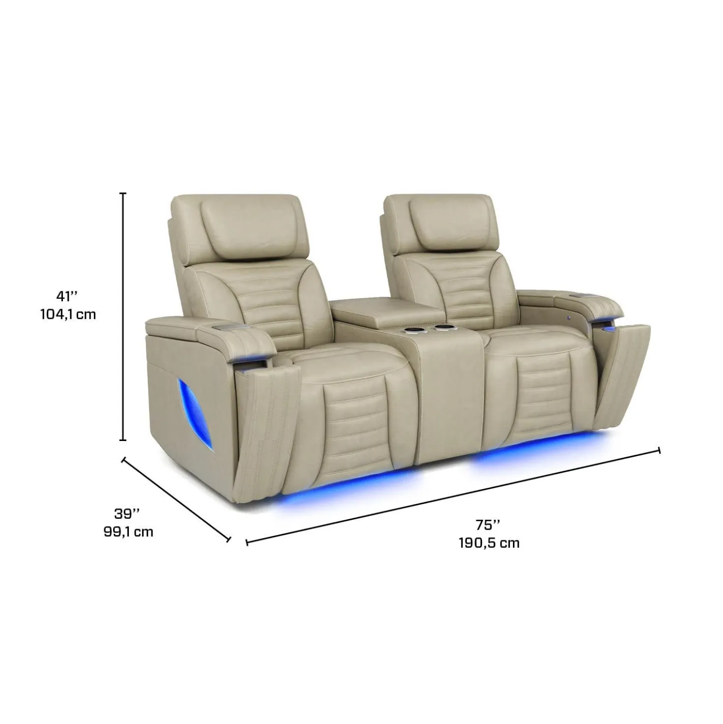 Causeuse modulaire électrique inclinable avec massage, chaleur et console en angle - 3 mcx