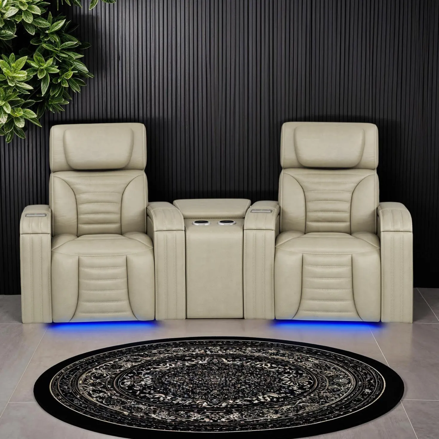 Causeuse modulaire électrique inclinable avec massage, chaleur et console en angle- 3 mcx