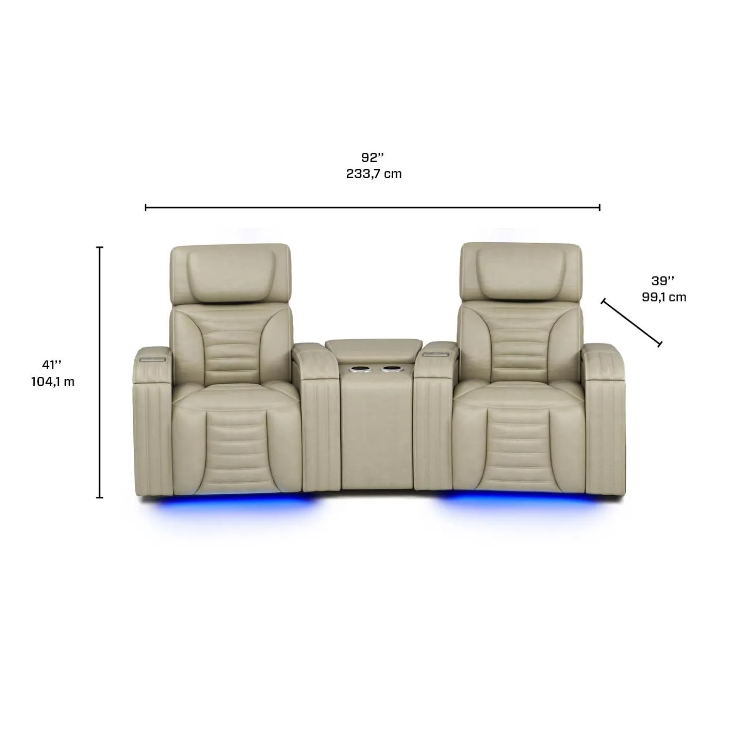Causeuse modulaire électrique inclinable avec massage, chaleur et console en angle- 3 mcx