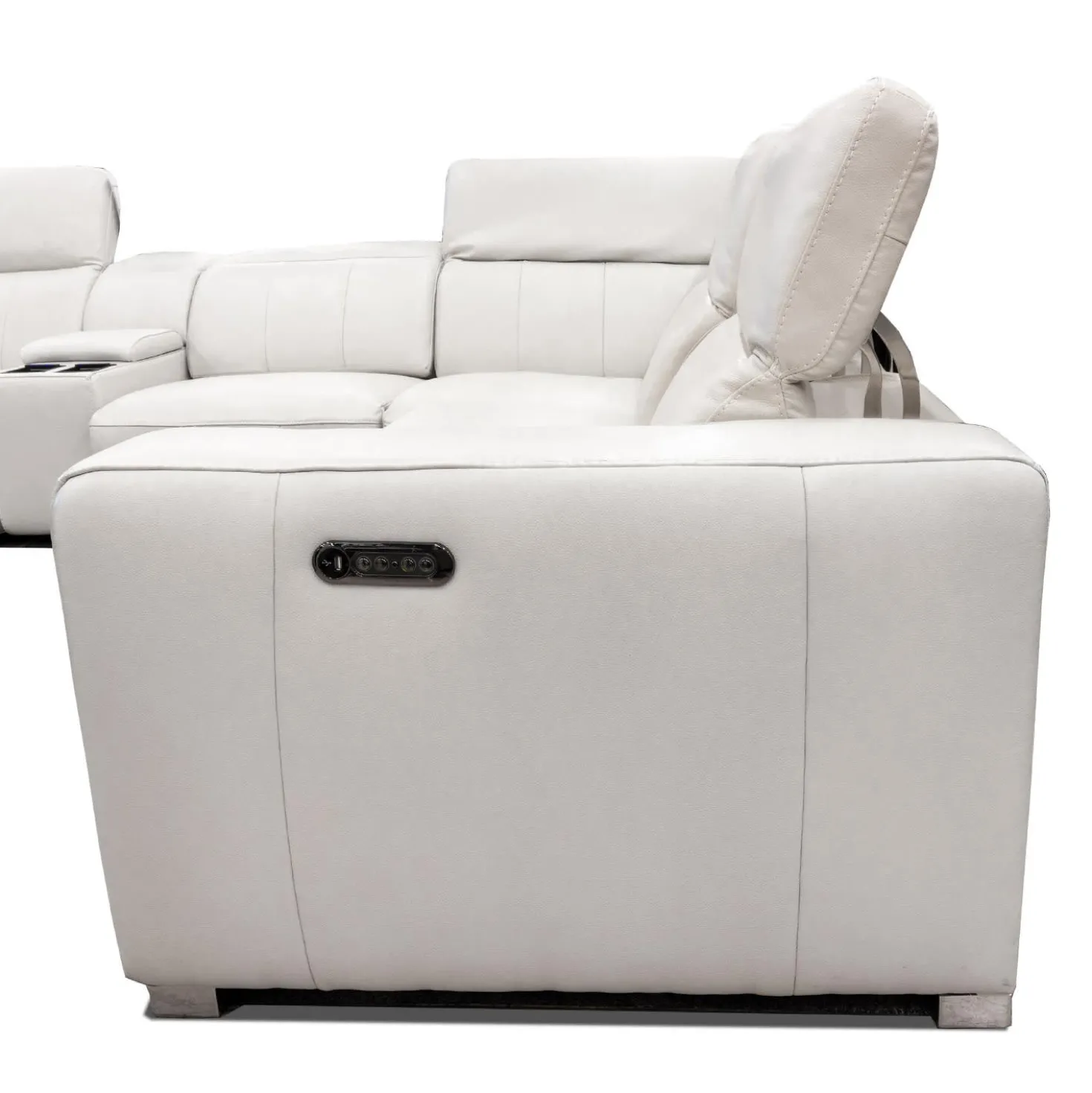 Causeuse modulaire électrique inclinable en cuir véritable avec appui-têtes ajustables – 2 mcx