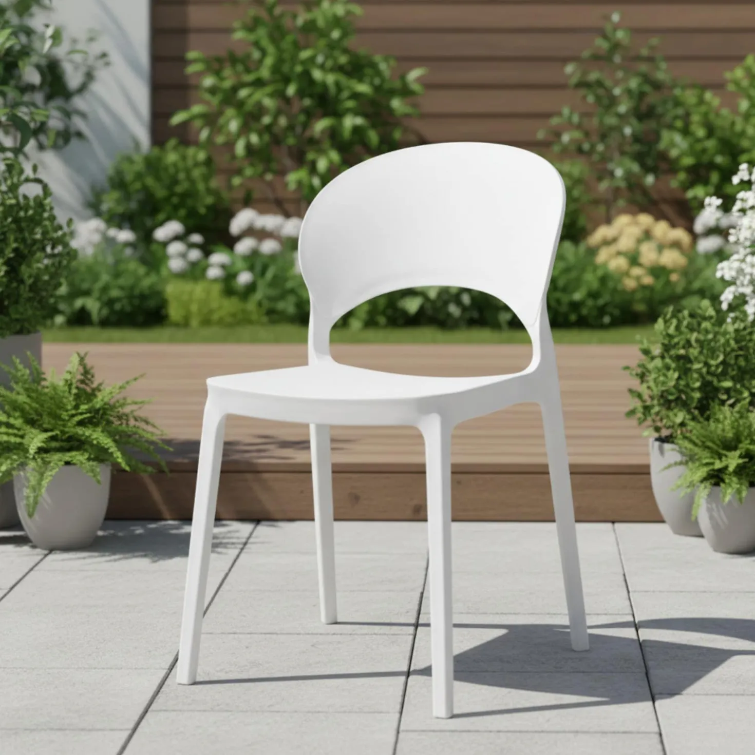 Chaise intérieur/extérieur empilable en résine – blanc