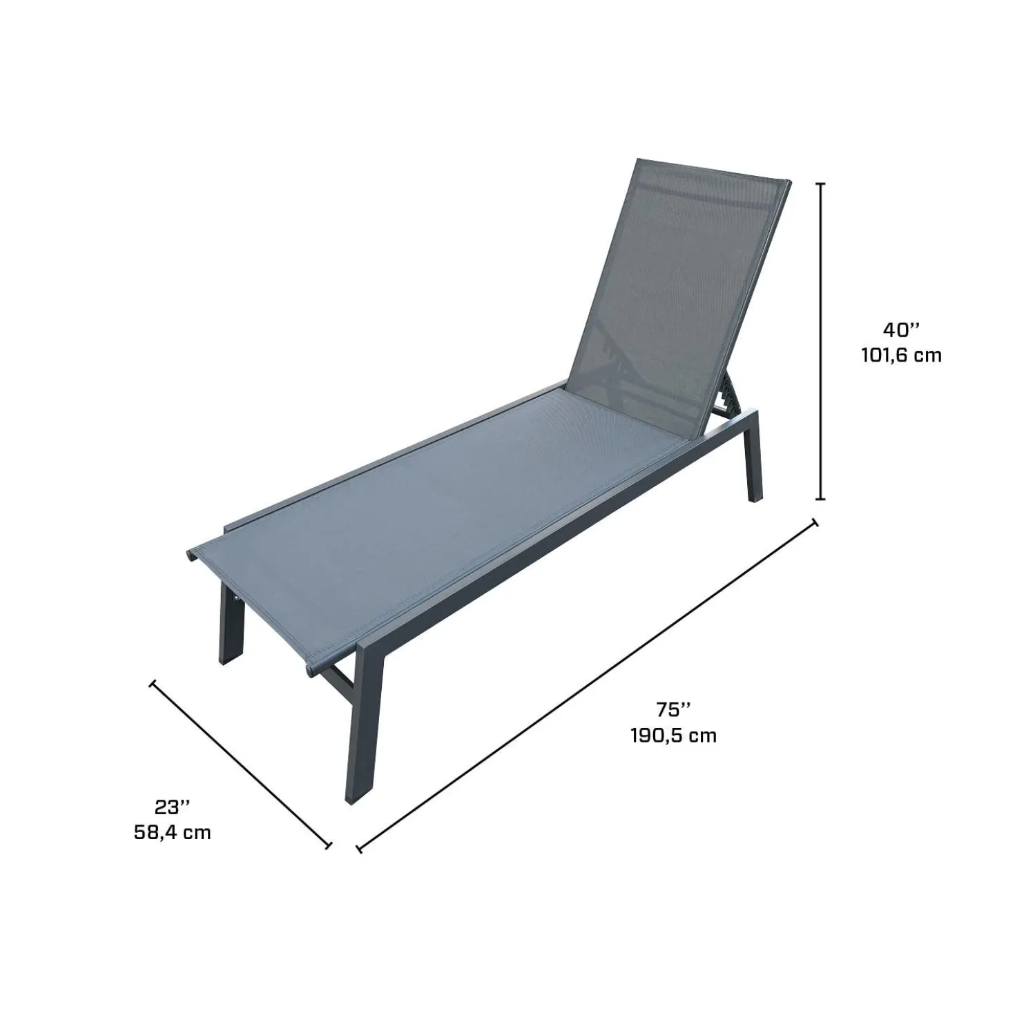 Chaise longue en textilène - gris