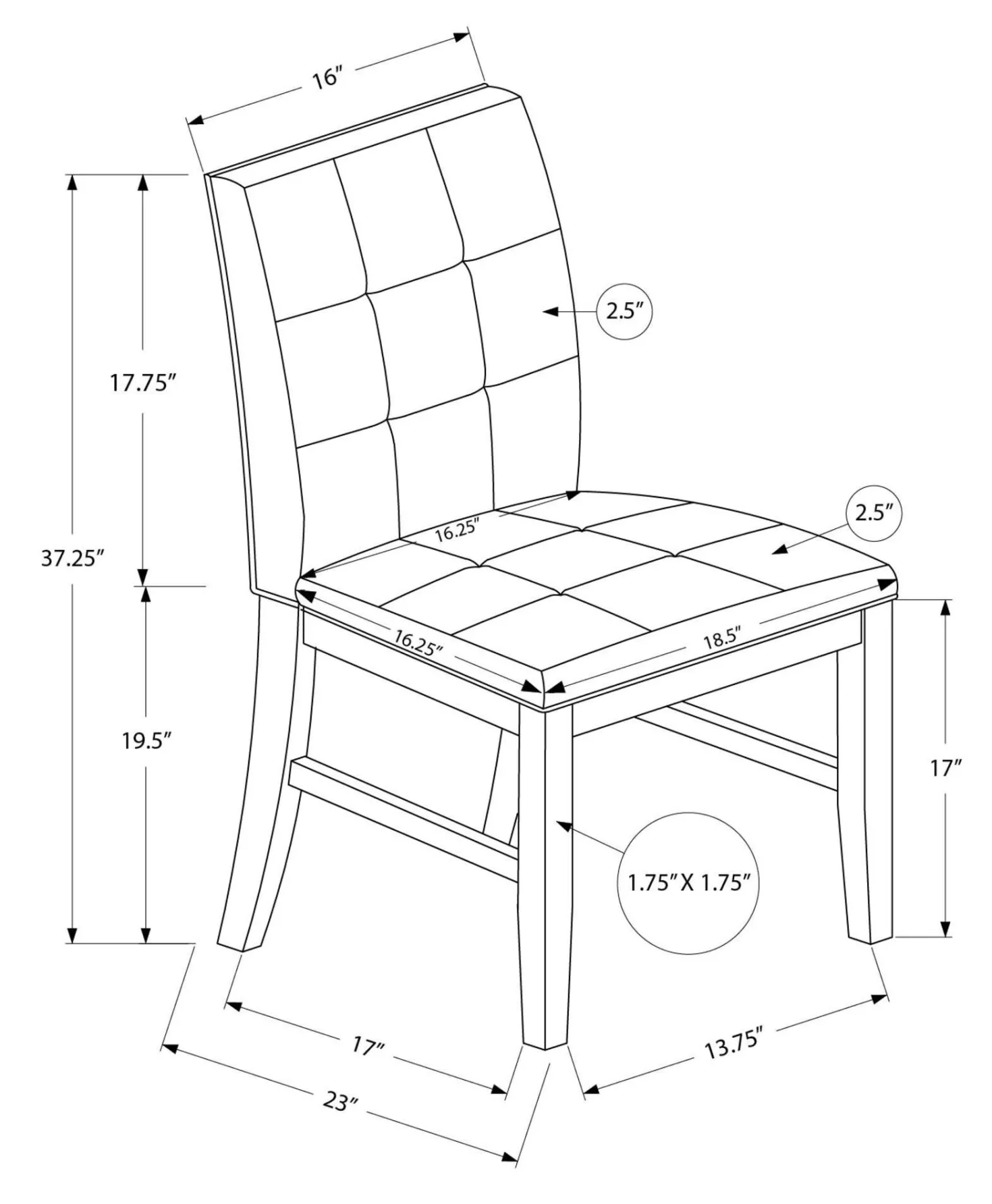 Chaise - 2mcx - 37"H, gris, siège tissu crème - Monarch