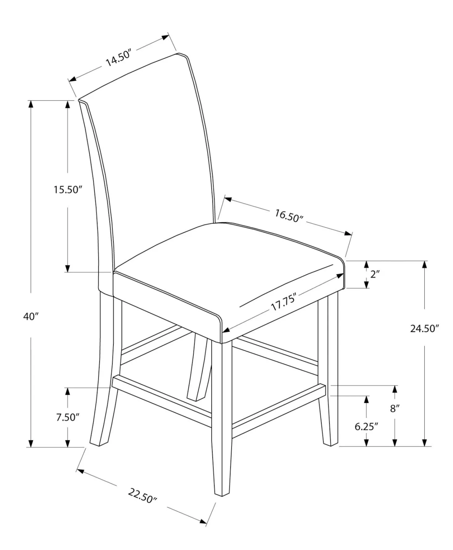 Chaise - 2mcx, simili-cuir gris hauteur comptoir - Monarch