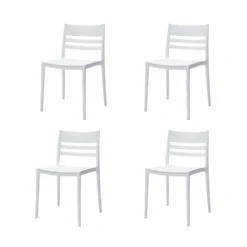 Chaises d’extérieur empilables en résine avec assise et dossier carrés (bte de 4)- blanc
