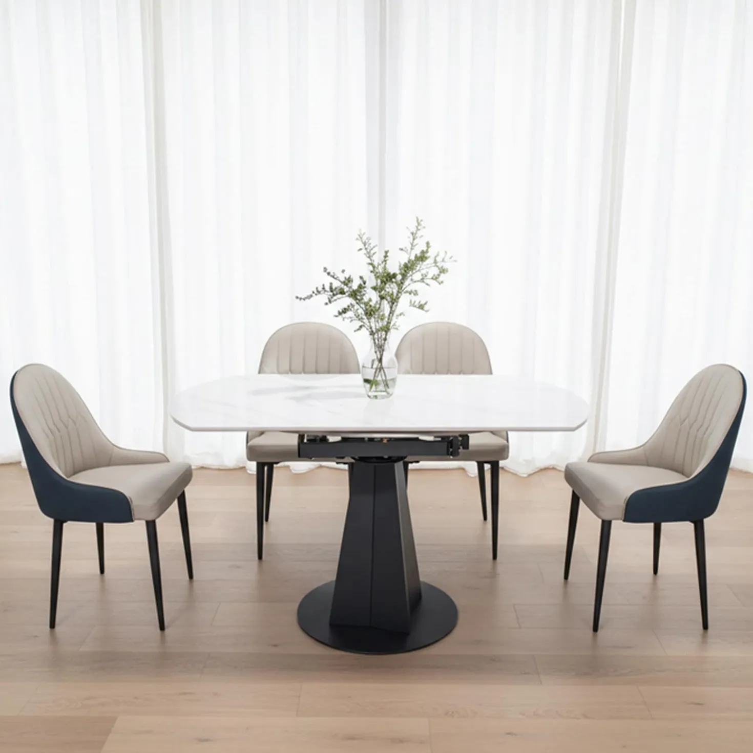 Chaises rembourrées (bte de 2) - beige et bleu-gris