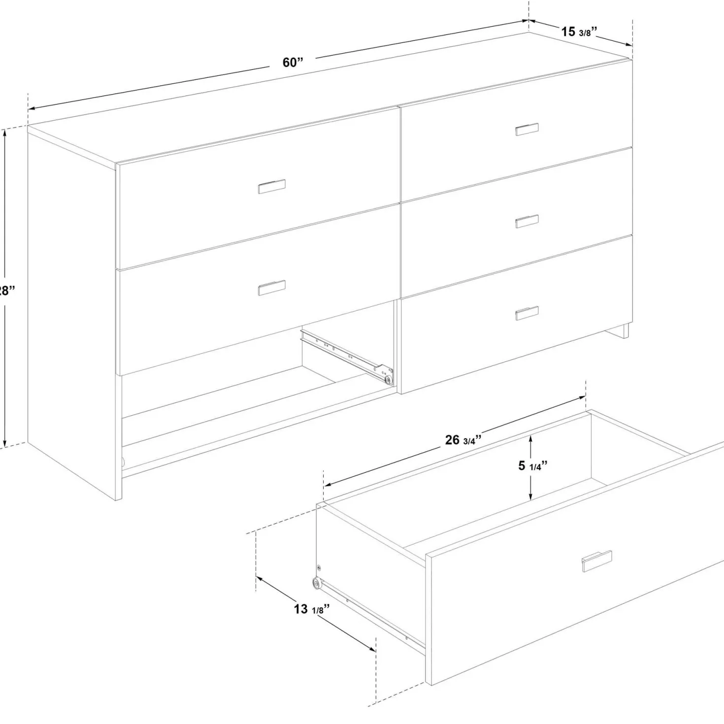 Commode avec 6 tiroirs- taupe