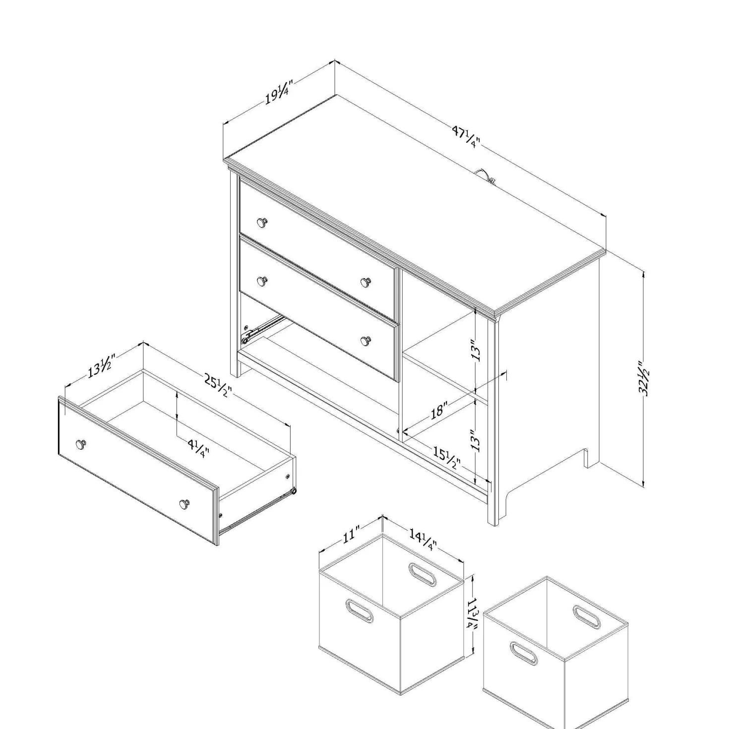 Commode 3 tiroirs avec paniers - South Shore