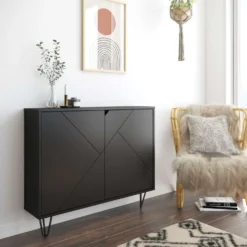 Console de rangement 2 portes slim, noir - Nexera