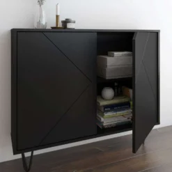 Console de rangement 2 portes slim, noir - Nexera