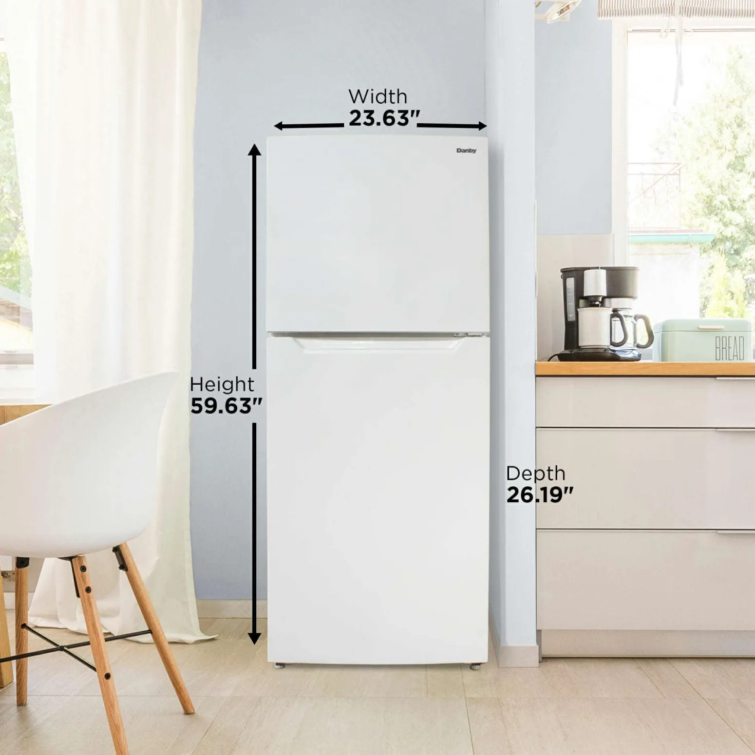 DANBY Réfrigérateur 10,1 pi3 24 po Blanc Congélateur en haut - DFF101B2WDB