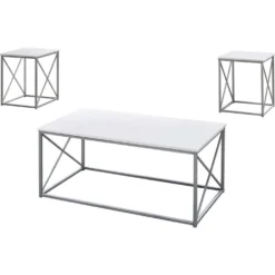 Ens de tables - 3mcx, blanc, métal argent - Monarch