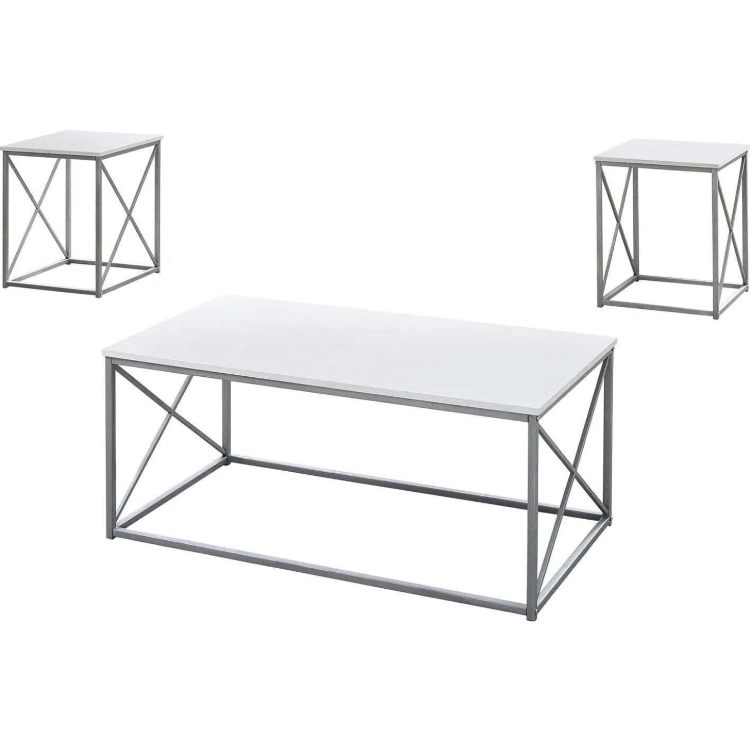Ens de tables - 3mcx, blanc, métal argent - Monarch