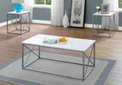 Ens de tables - 3mcx, blanc, métal argent - Monarch
