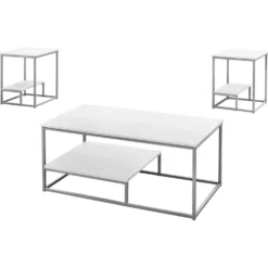 Ens de tables - 3mcx, blanc, métal argent - Monarch