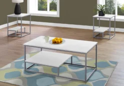 Ens de tables - 3mcx, blanc, métal argent - Monarch