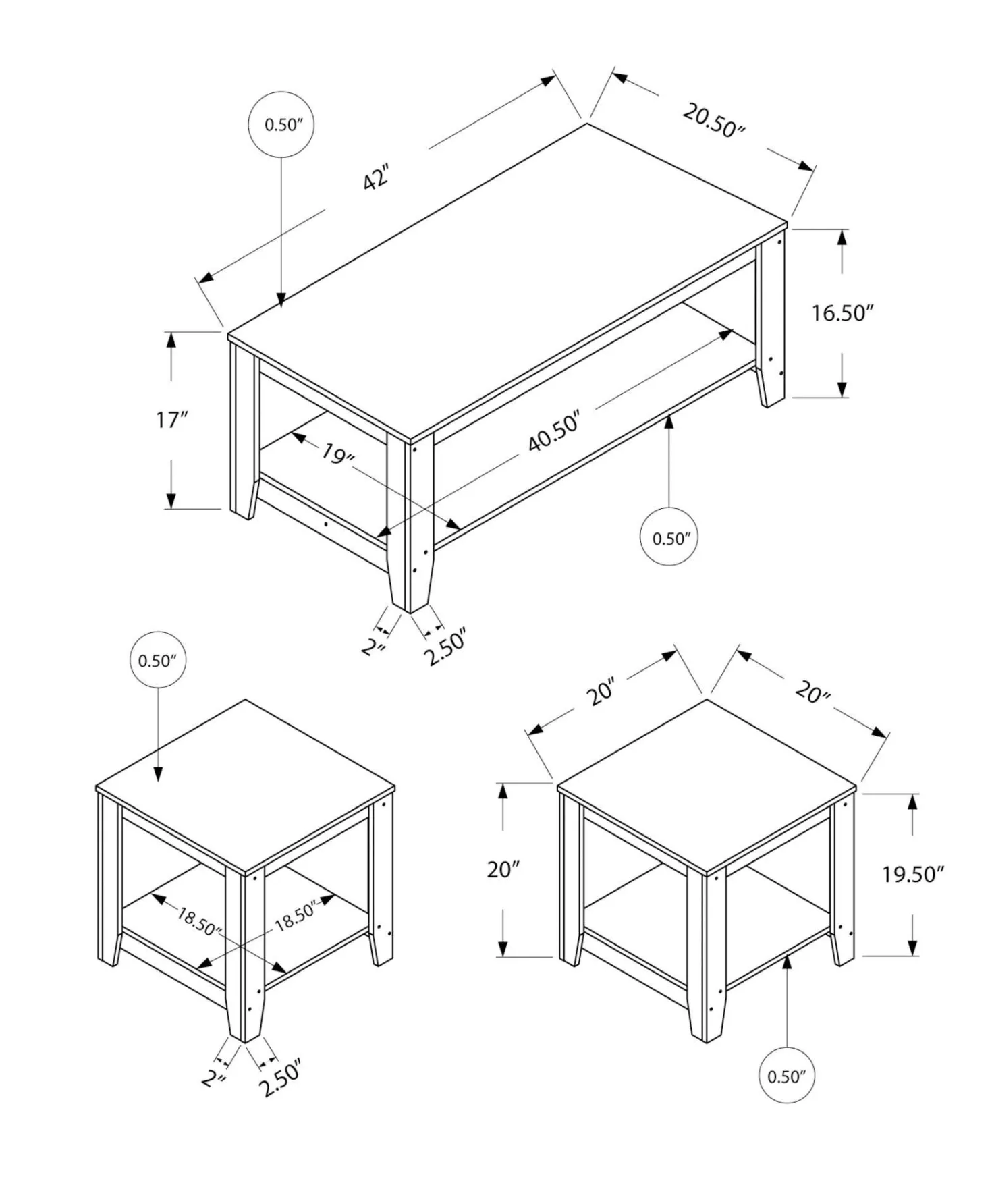 Ens de tables - 3mcx, gris industriel - Monarch