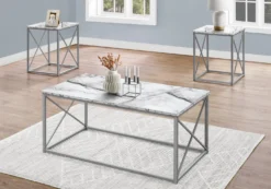 Ens de tables - 3mcx, marbre blanc, métal argent - Monarch