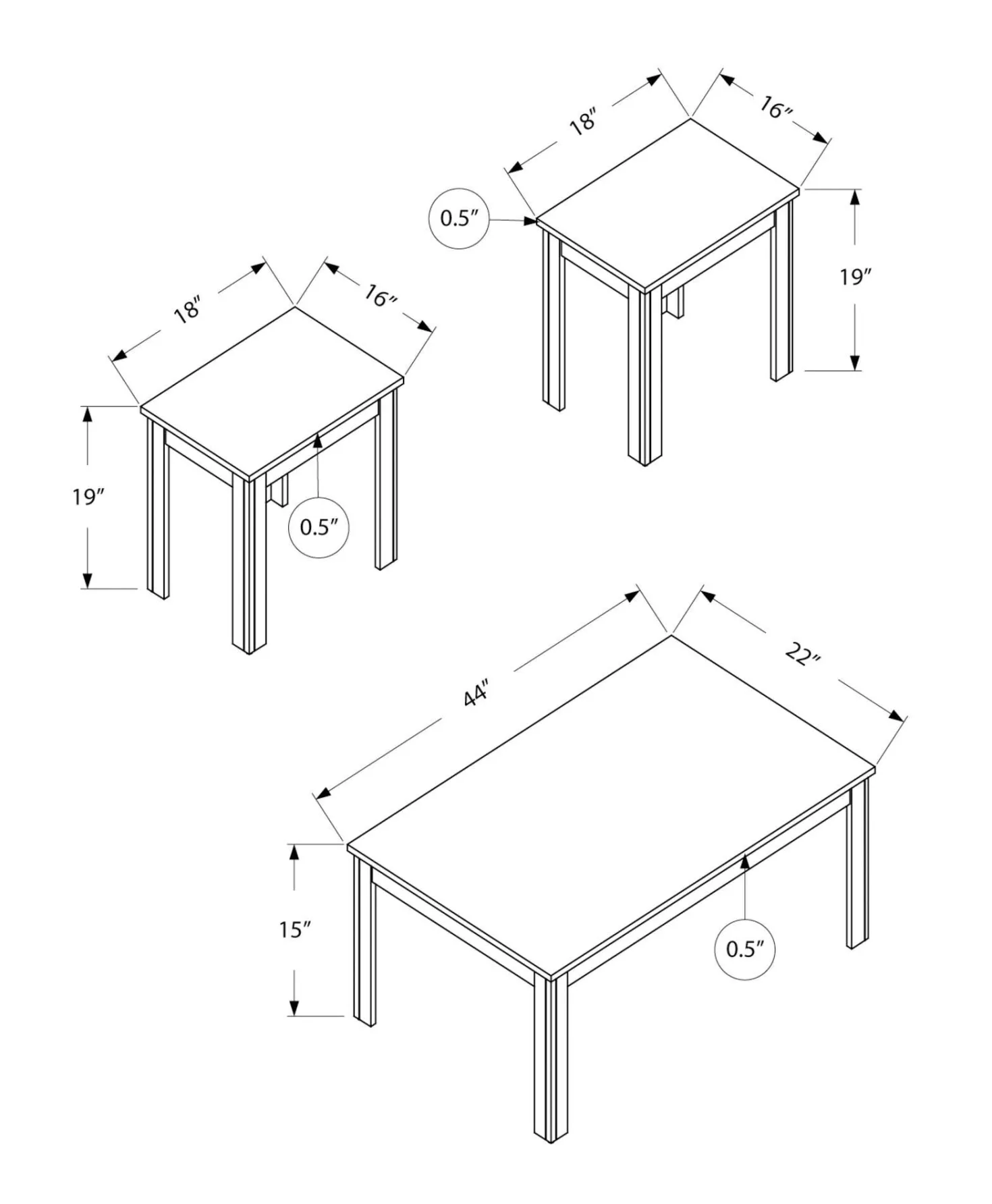 Ens de tables - 3mcx, taupe foncé - Monarch